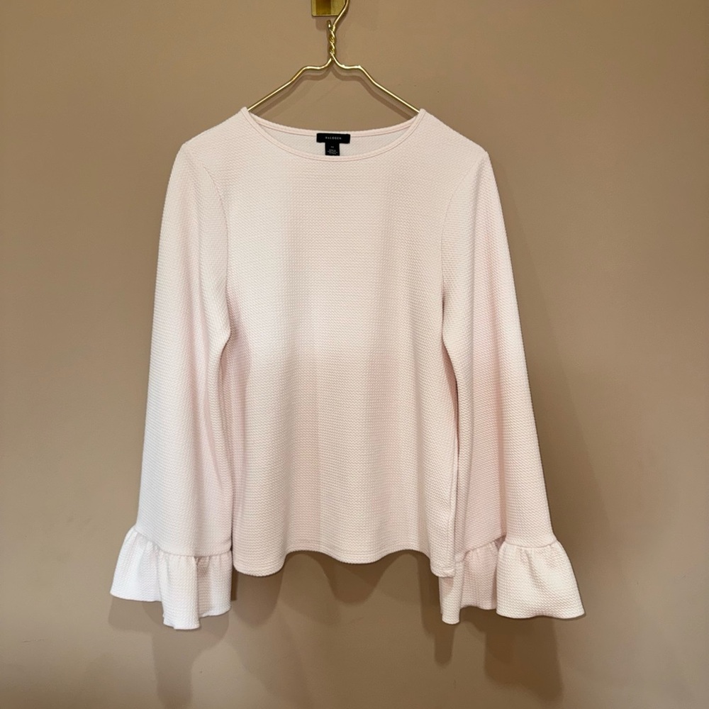 Pale Peach Pink Textured Long-Sleeve Top with Ruffle Cuffs